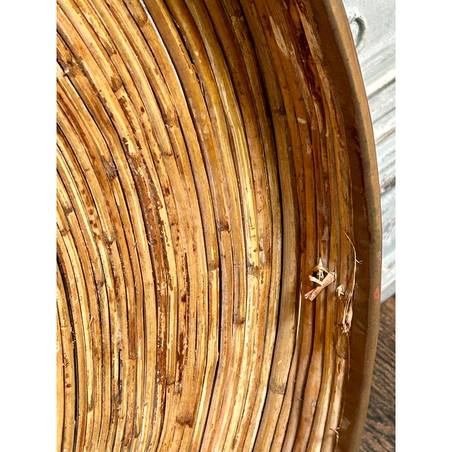Oversized 35" Vintage Italian Pencil Reed Rattan & Brass Tray For Sale - Image 9 of 10