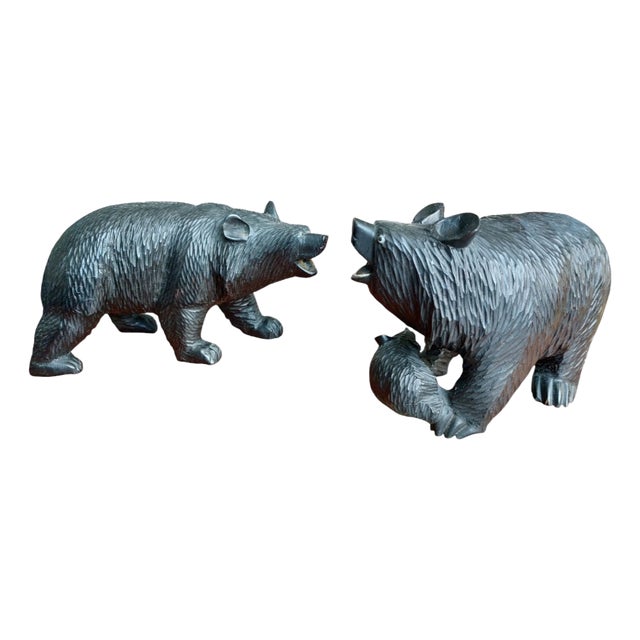 French Black Forest Carved Bear Figures, 1940s, Set of 2 For Sale