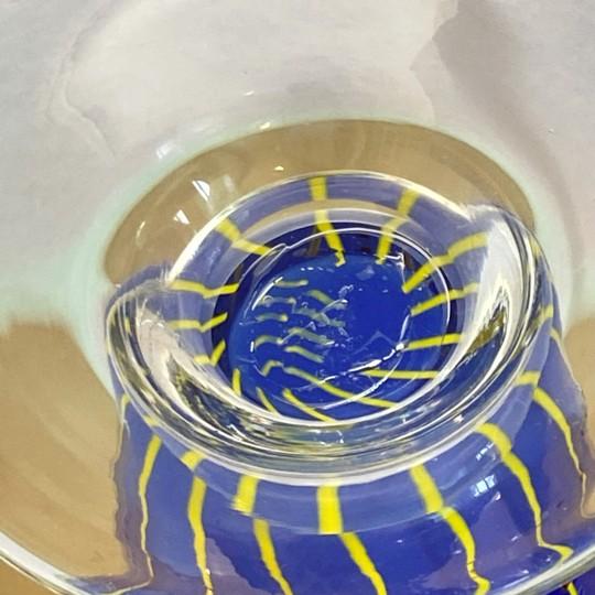 Pair of Vintage Handblown Italian Royal Blue Ribbed Dotted Stripe Art Glass Mantle Vases For Sale - Image 10 of 12