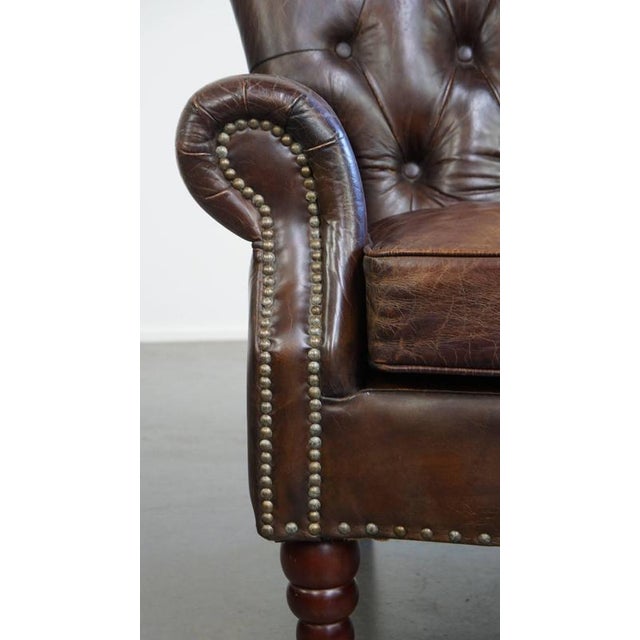 Cognac Colored Brown Chesterfield Armchair For Sale - Image 10 of 14