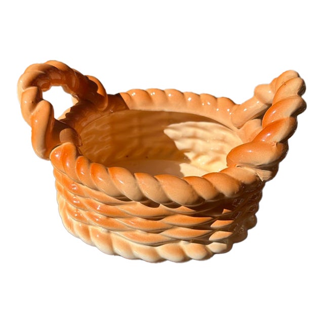 70s Ceramic Bread Roll Woven Bowl For Sale