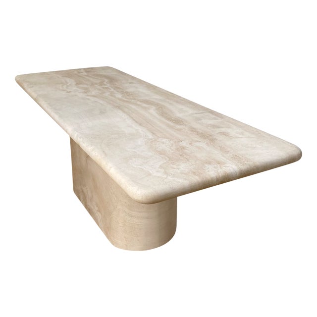 Large Sculptural Curved Edge Travertine Rectangle Dining Table by My Habitat Design For Sale