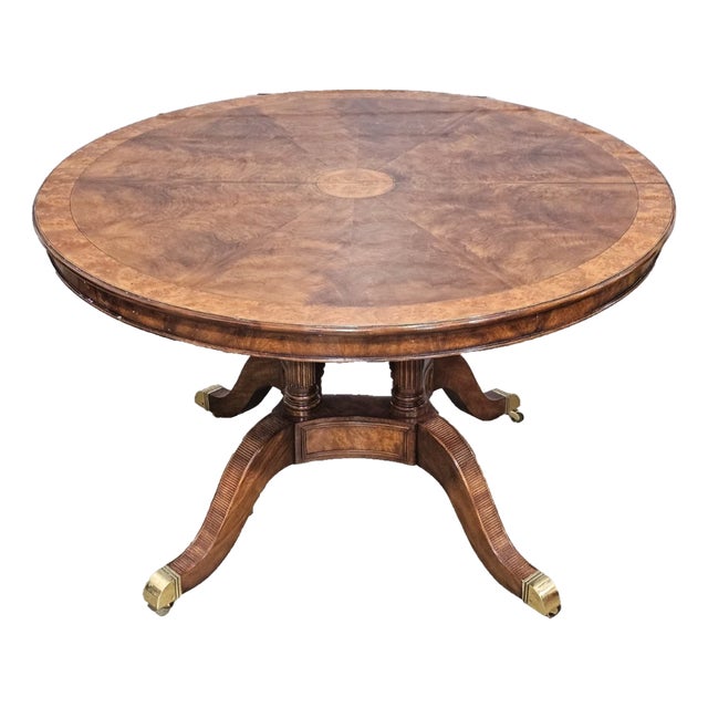 Theodore Alexander Regency Style Flame Mahogany Round Expanding Dining Table For Sale