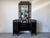 Black Vintage Chinoiserie Black Lacquered Bamboo Vanity Dressing Table With Mirror, Side Cabinets & Wicker Bench For Sale - Image 8 of 17