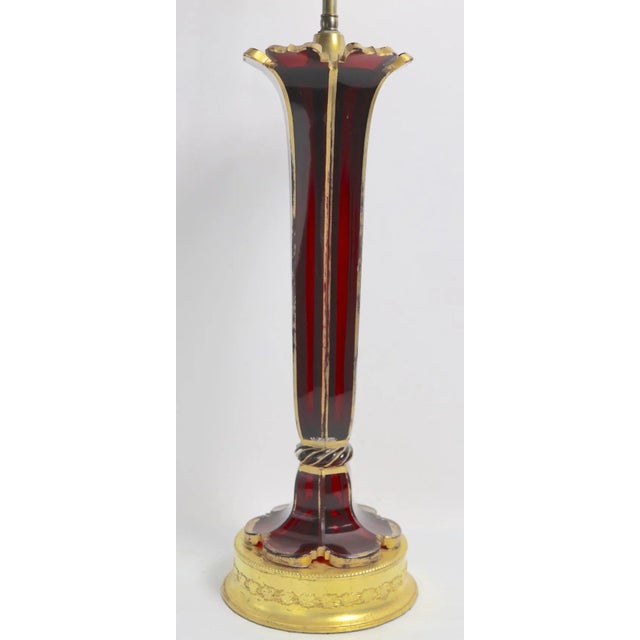 Victorian Ruby Glass Trumpet Form Lamp With Gold Highlight Trim For Sale - Image 3 of 13