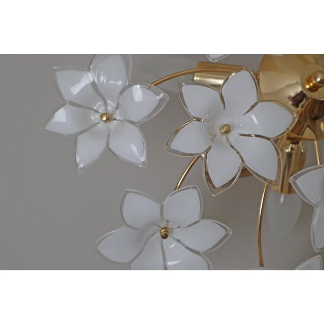 Austrian White Murano Flowered Glass Hanging Lamp, 1990s, in Very Good conditions. Designed 1990 to 1999 Up to 250V...