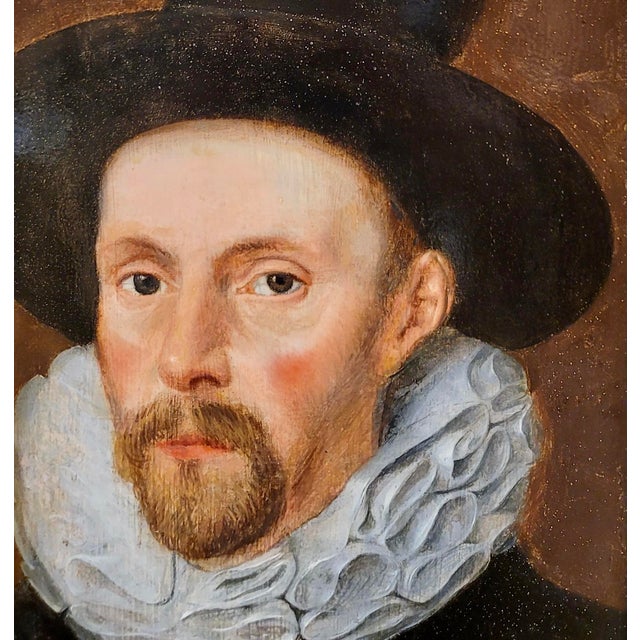 18th Century 17th Century Flemish School-Portrait of a Dutch Man W/Ruff Collar & Black Hat- Oil Painting For Sale - Image 5 of 7