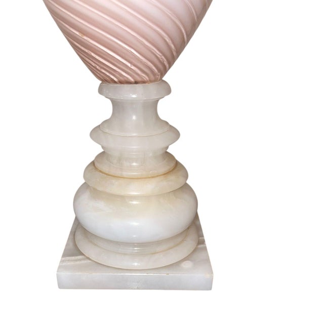 Mid-20th Century Pair of Italian Pink Murano Glass & Alabaster Lamps For Sale - Image 9 of 10