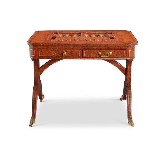 Traditional Vintage Maitland-Smith Leather-Wrapped Regency-Style Games Table W/Brass Paw Feet For Sale - Image 3 of 10