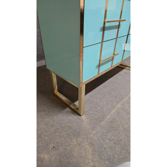 Blue Azure Murano Glass and Brass Chest of Drawers from Justfurnituress SRL For Sale - Image 8 of 10
