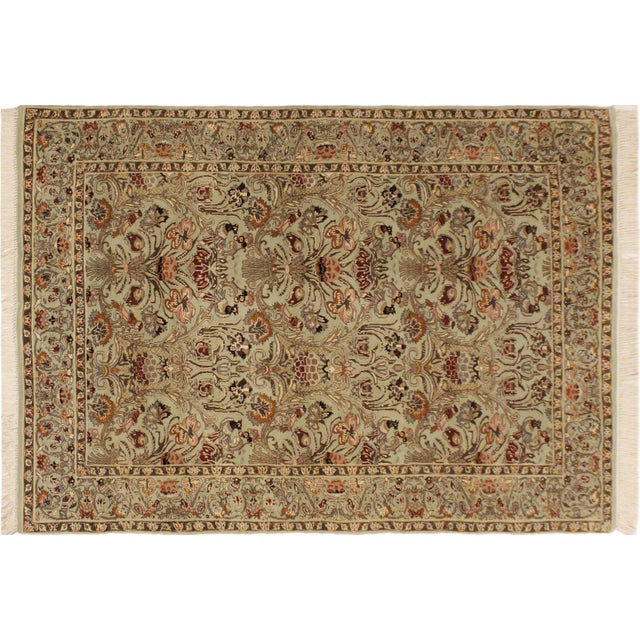 Green Shabby Chic Pak-Persian Green/Rust Wool Rug - 4'0'' X 6'1'' For Sale - Image 8 of 9