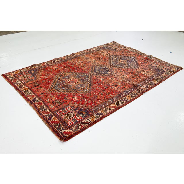 Tribal Designed Vintage Persian Handmade Wool Rug in Red For Sale - Image 4 of 9