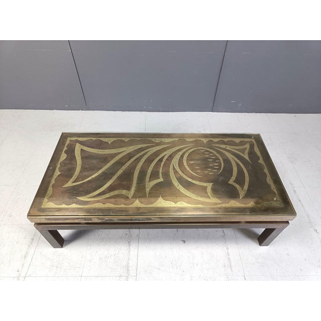 Metal Vintage Etched Brass Coffee Table by Willy Daro, 1970s For Sale - Image 7 of 10