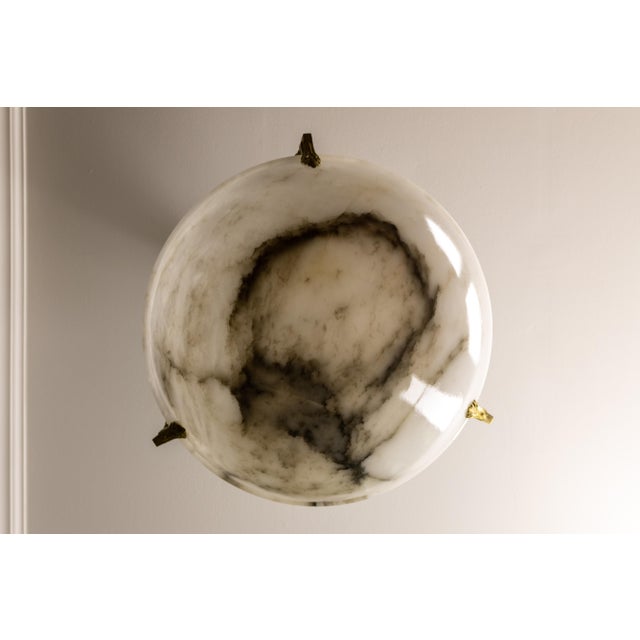Black Large White Alabaster with Black Veins & Bronze Pendant, 1920s For Sale - Image 8 of 18