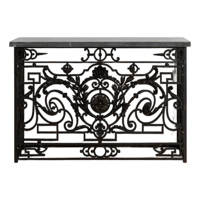 Neoclassical Wrought Iron Console With Belgian Bluestone For Sale
