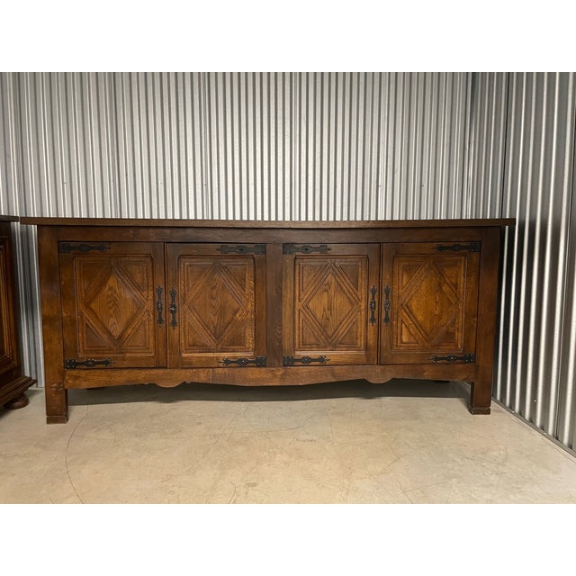 Vintage French Oak Brutalist Sideboard With Iron Hardware, 1970s For Sale - Image 9 of 12