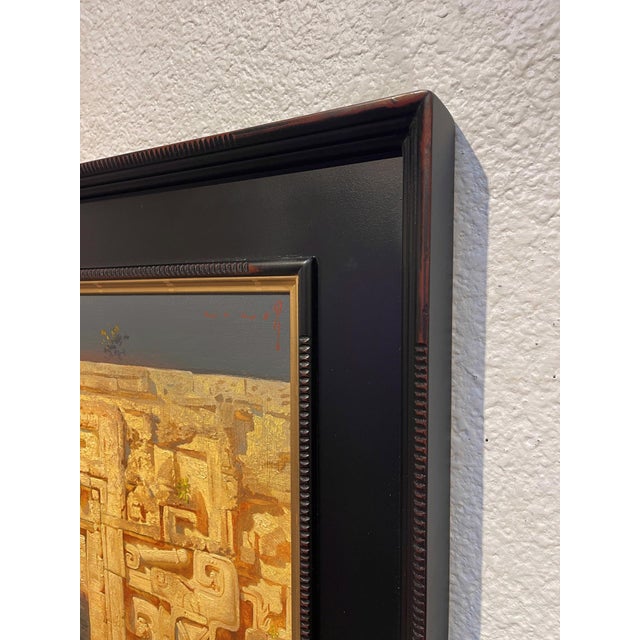 Contemporary Xibalbá by Diego Glazer | Oil on Panel Scene of a woman and animals near an ancient stone wall For Sale - Image 3 of 5