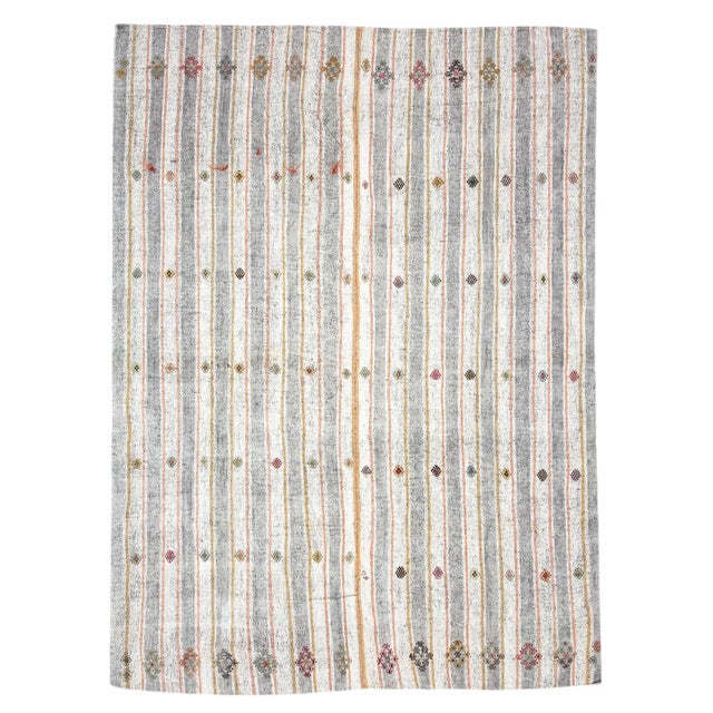 Vintage Striped Turkish Modern Kilim Rug-6'11'x9'6" For Sale