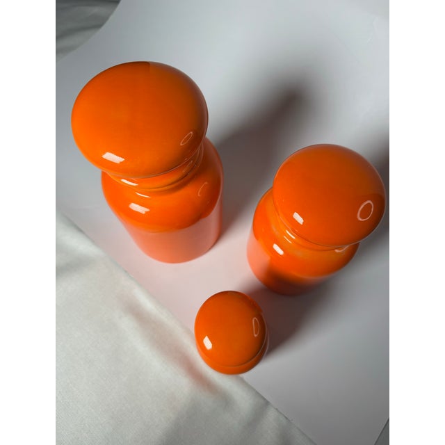 Vintage Mid Century Modern Bright Orange Apothecary Lidded Jars, Set of 3 For Sale In Houston - Image 6 of 9