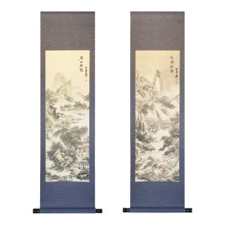 Heisei Era Japanese Monochrome Landscape Scrolls - A Pair For Sale