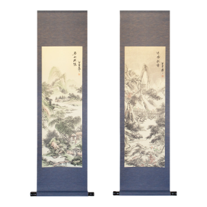 Heisei Era Japanese Monochrome Landscape Scrolls - A Pair