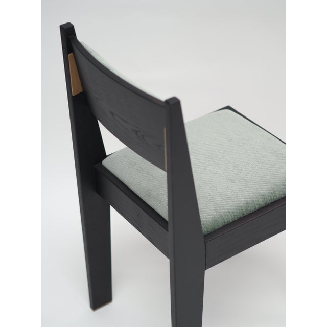 Wood 01 Chair in Black Ash Wood with Green Upholstery and Brass Details from barh.design For Sale - Image 7 of 16