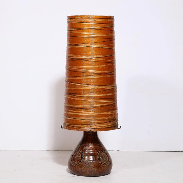 Mid-Century Brutalist Ceramic Table Lamp With Horizontally Striated Resin Shade For Sale - Image 13 of 13