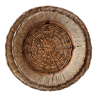 Circa 1980 Set of Two Nested Rattan Rope & Banana Leaf Tray Baskets For Sale