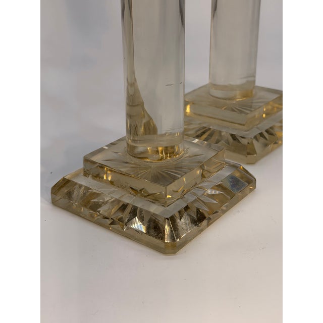 Pair of Vintage Crystal and Silver-Plated Column Candlesticks For Sale - Image 4 of 7