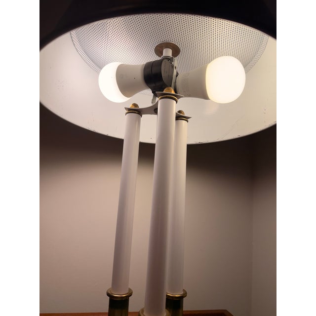 1970s Vintage 3-Light Metal Table Lamp With Original Shade — Mid-Century Hollywood Regency Lighting, 24" For Sale - Image 5 of 8