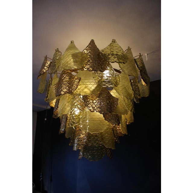 Green and Gold Murano Glass Chandelier with Scale Decoration, 2000s For Sale - Image 14 of 18