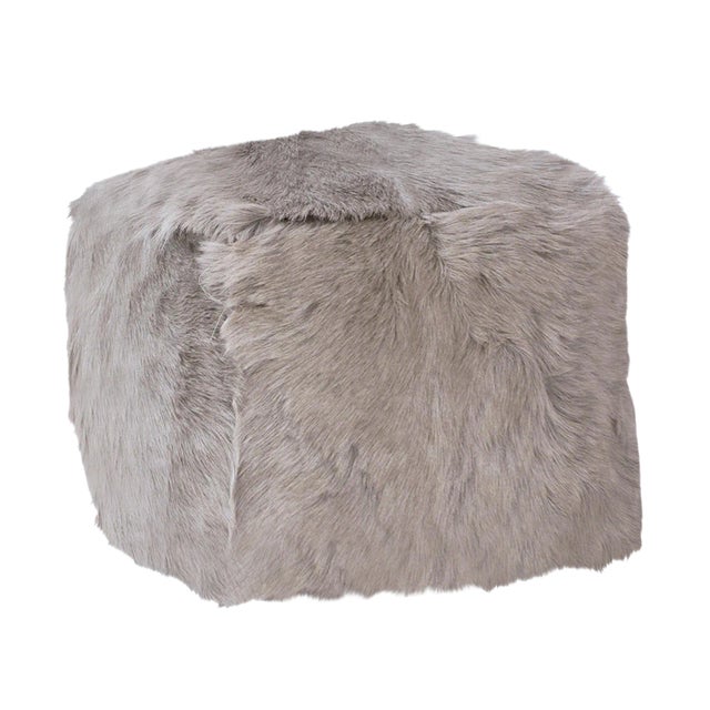 Grey Fur Square Pouf For Sale
