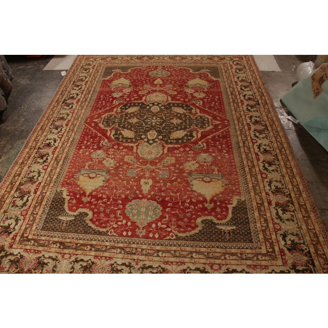Traditional Hand Knotted Antique Hereke Rug in Red and Beige Brown Medallion Pattern For Sale - Image 3 of 7