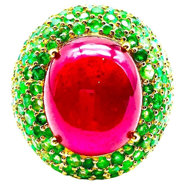 Bochic "Orient" Vintage Ruby & Emerald Cocktail Ring Set In 18K Gold & Silver For Sale - Image 15 of 18
