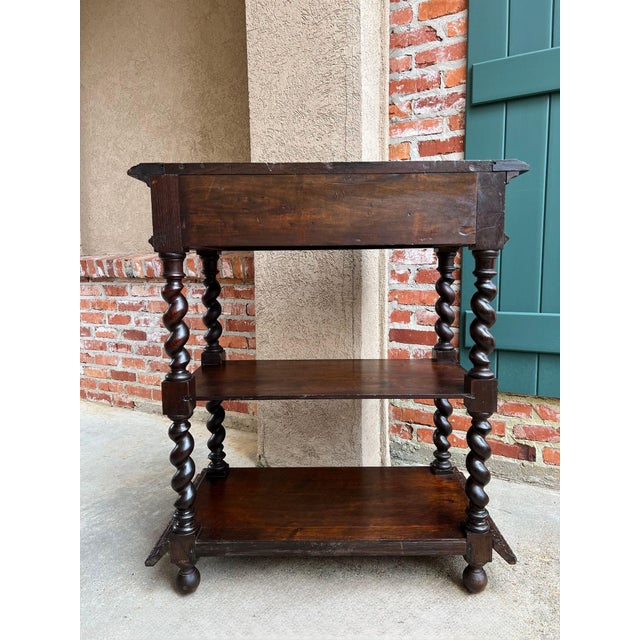 Antique English Server Console Table Jacobean Carved Oak Barley Twist C1900 For Sale - Image 12 of 18