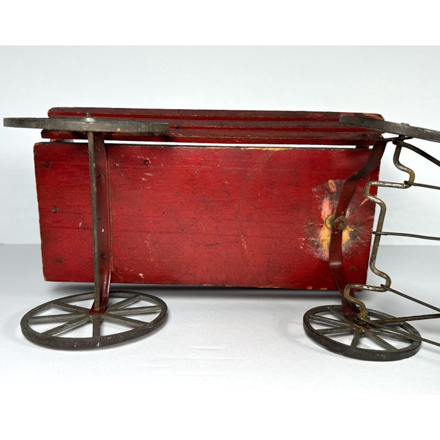 Early 20th Century Antique Gibbs Toy Horses & Wagon: Litho Pacers, Red Wagon, c. 1908 For Sale - Image 5 of 10