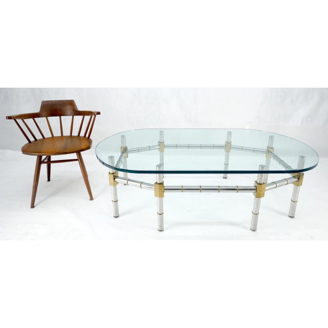 Transparent Brass & Chrome Faux Bamboo Base 3/4" Thick Oval Glass Top Coffee Table For Sale - Image 8 of 12