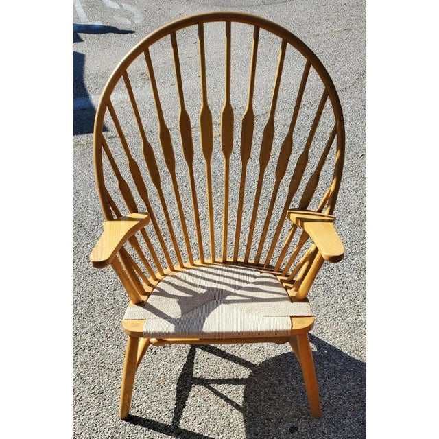 1980s Vintage Peacock Chair Oak Wood With Cord Seating Mid Century Modern For Sale In Los Angeles - Image 6 of 9