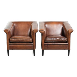 Art Deco Club Chairs in Sheepskin Leather, Set of 2 For Sale
