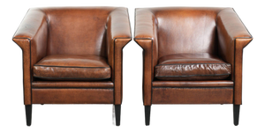 Art Deco Club Chairs in Sheepskin Leather, Set of 2
