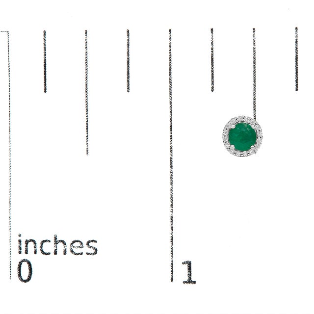 Early 21st Century 10K White Gold Green Emerald and 1/6 Cttw Diamond Halo Stud Earring For Sale - Image 5 of 5