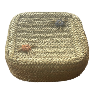 Mid 20th Century Square Wicker Basket With Fitted Lid and Raised Flowers