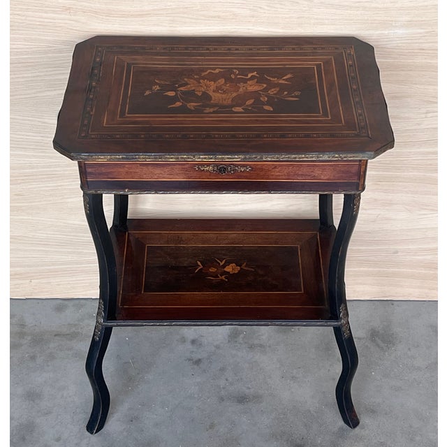 Brown Late 19th Century Sewing Table in Wood Marquetry and Brass, France, 1890s For Sale - Image 8 of 16