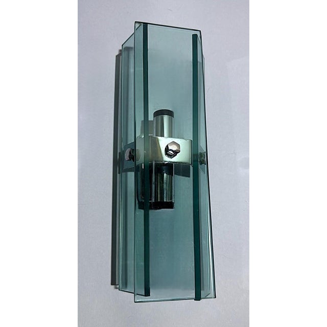 Baby Blue Late 20th Century Space Age Style Pair Italian Wall Sconces in Chrome Metal and Tempered Crystal For Sale - Image 8 of 18