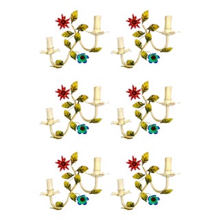 Floral Wall Lights in Metal, 1960s, Set of 6 For Sale