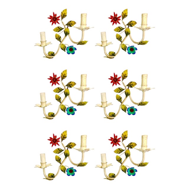 Floral Wall Lights in Metal, 1960s, Set of 6 For Sale