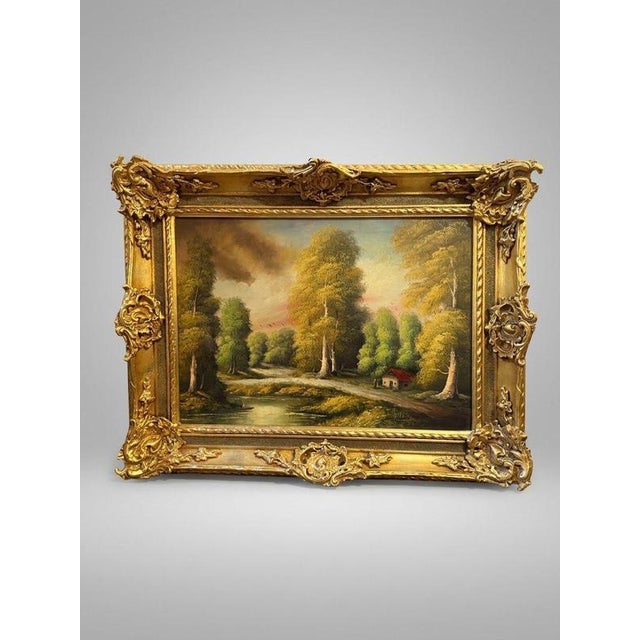 Unknown, Scenic Forest & Lakeside Landscape, Oil on Canvas, Framed For Sale - Image 4 of 4