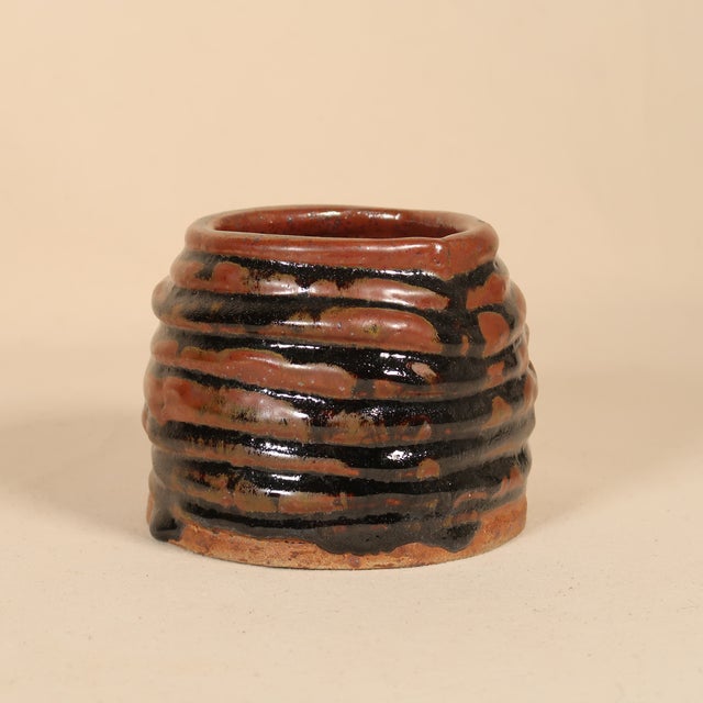 Hand-Thrown Sculptural Wabi Sabi Studio Stoneware Vessel With Iron Red and Charcol Glaze For Sale In Tulsa - Image 6 of 11