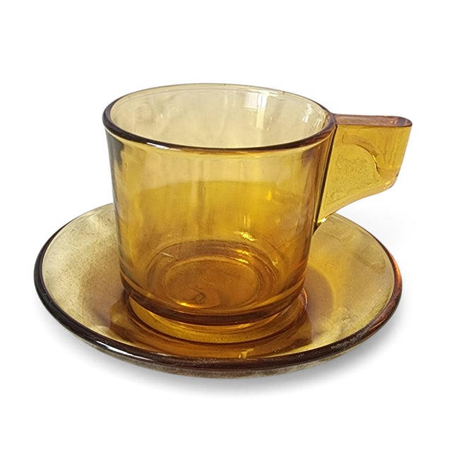 This is a very good set of vintage mid century Italian hand made amber glass demitasse sized cups and saucers, c1960s....