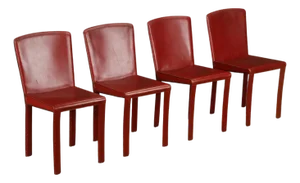 Set of 4 Zanotta Burgundy Leather Dining Chairs, Italy, 1980s, Signed